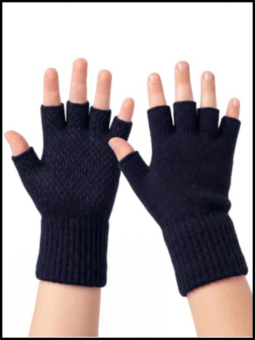 Kids Fingerless Gloves 100% Alpaca Wool Knit Anti-Slip Open Finger